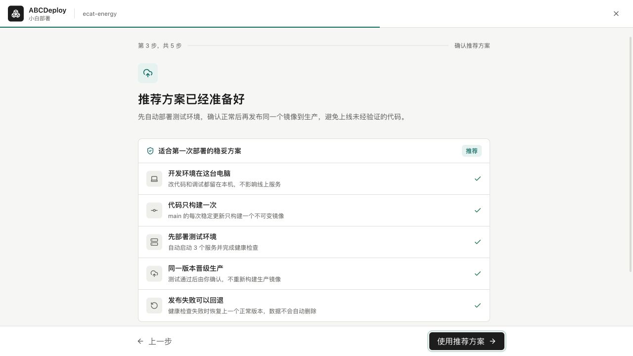 ABCDeploy 推荐部署方案界面